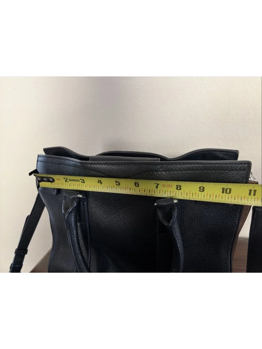 Rebecca Minkoff Regan Black Pebbled Leather Satchel Handbag Silver Hardware